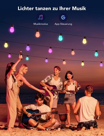 Розумний LED-гірлянда Govee для вулиці, WiFi, RGBICW, водонепроникна IP65, керування через Alexa, Google Assistant і додаток, 47 режимів, 15 ламп, 15 м
