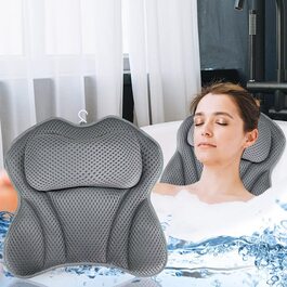 Подушка для ванни Purpledi з 4D-сіткою, ортопедична подушка для шиї та спини з 6 присосками, сірий, для домашнього СПА