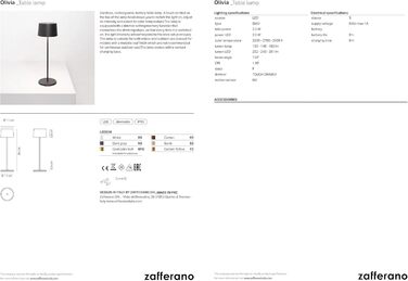 Zafferano Olivia Pro - портативна LED-лампа, торшер, 35 см, регулювання яскравості, для дому та саду, з зарядним пристроєм (нова версія)