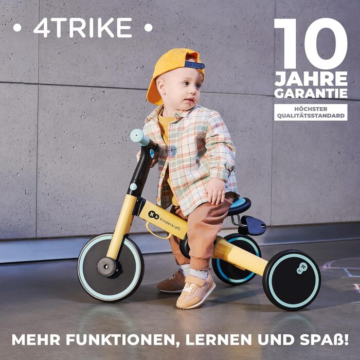 Триколісний велосипед Kinderkraft 4TRIKE 3в1: біговел, самокат, з сидінням, сірий, від 12 міс. до 5 років