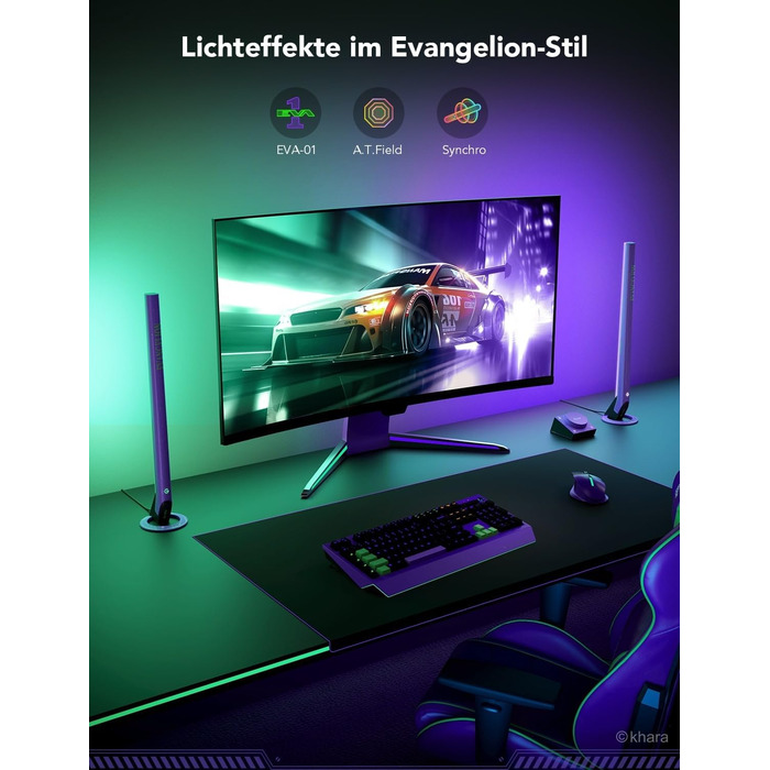 Ігрова світлодіодна світлова панель Govee x EVANGELION з Wi-Fi, розумним контролером, музичними режимами, 62 сценами, сумісна з Alexa та Google Assistant, підсвітка для ігрової кімнати