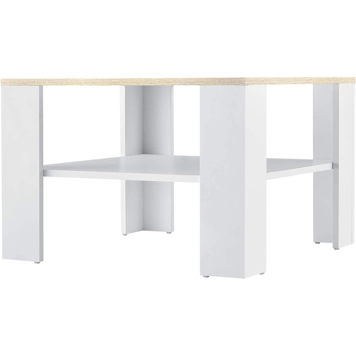 Журнальний стіл en.casa Aachen 60x60x40 см, білий/дуб, з полицею для вітальні, кавовий стіл, столик біля дивану