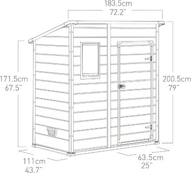 Сарай садовий Keter Manor Pent 6x4 сірий, пластиковий, вологостійкий, 183.5x111x200.5 см