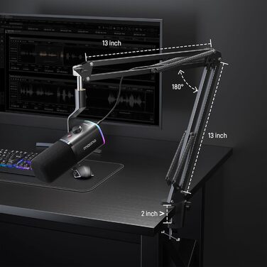 Динамічний мікрофон MAONO XLR/USB з кріпленням, кнопкою вимкнення звуку, регулятором гейну, для подкастів, стрімінгу, ігор, запису, YouTube, сумісний з ПК, PS4/5, Mac, модель PD100XS