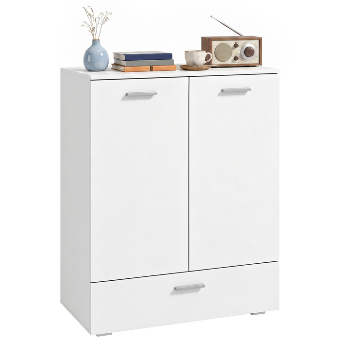 Сучасна бічна тумба (sideboard), окрема шафа для зберігання з шухлядою та регульованою полицею, біла