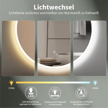 Дзеркало для ванної кімнати HOKO Design Riga, кругле, 60 см, з металевим каркасом, LED-підсвічування, сенсорне управління, регулювання кольору світла (80x80 см, срібло)