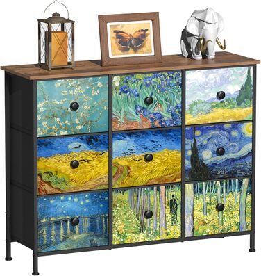 Тканинна комод-органайзер VEDECASA з 9 шухлядами Van Gogh, металевий каркас, дерев'яна стільниця, з ручками для вітальні, спальні, дитячої кімнати