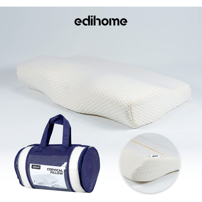 Ортопедична подушка для шиї Edihome, 50x30x10 см, ергономічна, з пам'яттю форми, подвійний бавовняний чохол, гіпоалергенна, для сну та від болю в шиї