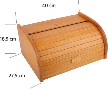 Дерев'яна хлібниця Creative Home Erle з роликовою кришкою, 38x28,5x17,5 см, натуральна, для хліба, булочок та випічки, стильна хлібна скриня для кухні