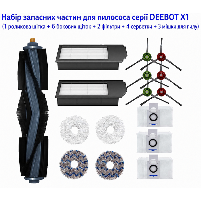 Комплект запасних частин ZYBULSHJT для пилососа ECOVACS Deebot X1 (Omni, Turbo): роликова щітка, бокові щітки, фільтри, серветки, мішки