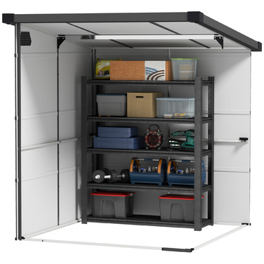 Садовий сарай Outsunny Garden Shed пластиковий 3,24 м³ 190x191x215 см Садовий сарай з моноскатним дахом, двері, що замикаються, Стійкий до погодних умов садовий сарай, Відкритий садовий сарай Шафа для заднього двору, Зовнішній, Світло-сірий