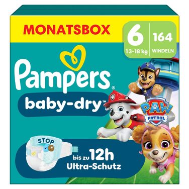 Підгузки Pampers Baby-Dry Paw Patrol Edition розмір 6 (13-18 кг), 164 шт, максимально надійний захист від протікань