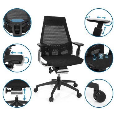 Офісний крісло GENIDIA SMART BLACK CM сітка чорний AL Chrom hjh OFFICE