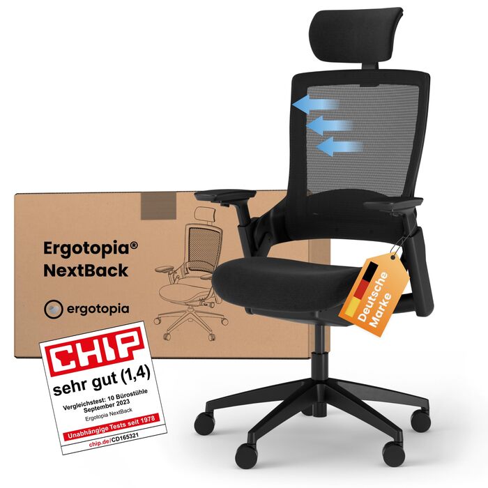 Офісний стілець Ergotopia NextBack: ергономічний стілець для спини, витримує 150 кг, 5 років гарантії, чорний