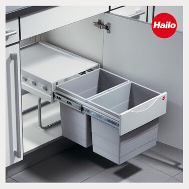 Контейнер для сміття Hailo 3641500 Raumspar-Tandem 2x18 л, для шаф від 40 см, роздільне сортування, монтаж на підлогу, пластик світло-сірий