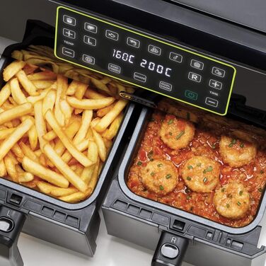 Аерофритюрниця Ariete 4623 Airy Fryer Dual, подвійна чаша, 1700 Вт, 8 л, 3 режими, сенсорне LED-управління, 8 програм, таймер, чорна