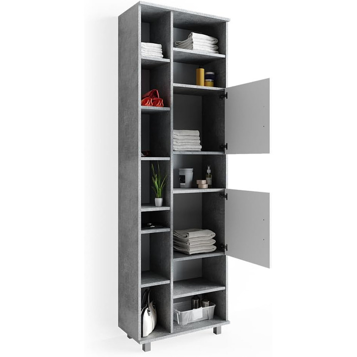 Високий шафа для ванної Vicco Ilias, бетон/білий, 60x190 см