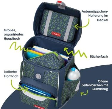 Ергономічний шкільний рюкзак Step by Step BASIS Schulranzen-Set, 4-в-1, для дітей 1 класу, 20 л, з рефлекторами та ременями (Green Geometrics)
