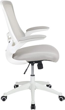 Ергономічне офісне крісло Flash Furniture, сітка, середньої висоти, з відкидними підлокітниками, світло-сіра сітка/білий каркас, 64.77x62.23x104.78 см