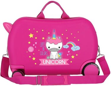 Дитяча валіза ROLL ROAD Little Me Unicorn, рожева, 45×31×20 см, жорсткий ABS-пластик, 24,6 л, 1,8 кг, 4 колеса, ручна поклажа, для дітей, єдиноріг