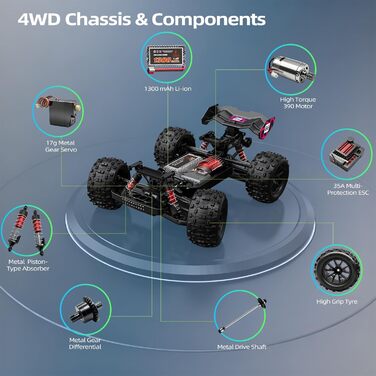 RC Автомобіль 1:16 позашляховик Monster Truck 4WD 40 км/год, водонепроникний, з 2 акумуляторами, помаранчевий