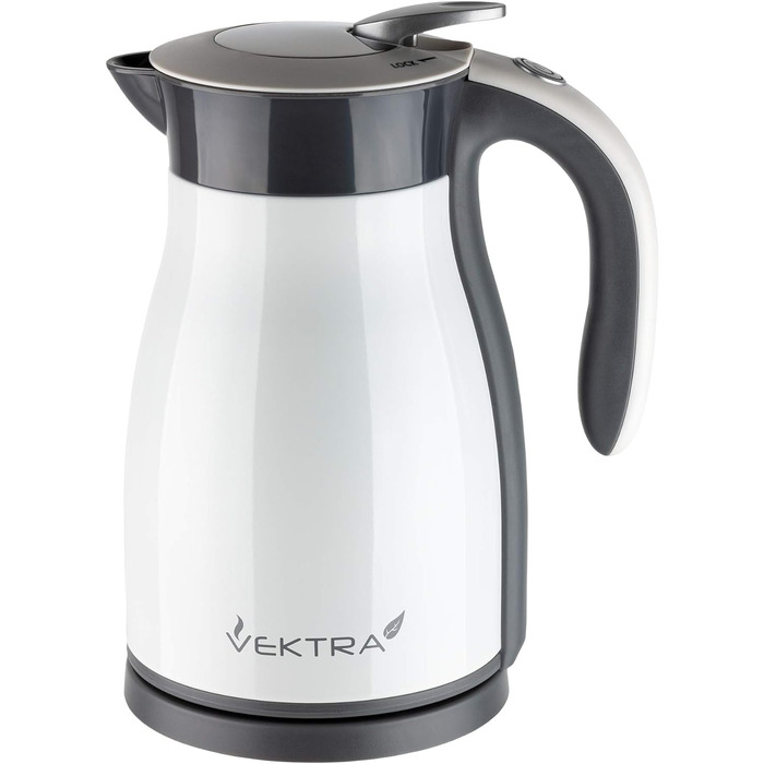 Електрочайник Vektra VEK-1701W 1,7 л, вакуумна ізоляція, нержавіюча сталь, подвійні стінки, термос 2-в-1, підтримка тепла, без BPA, бездротовий, білий