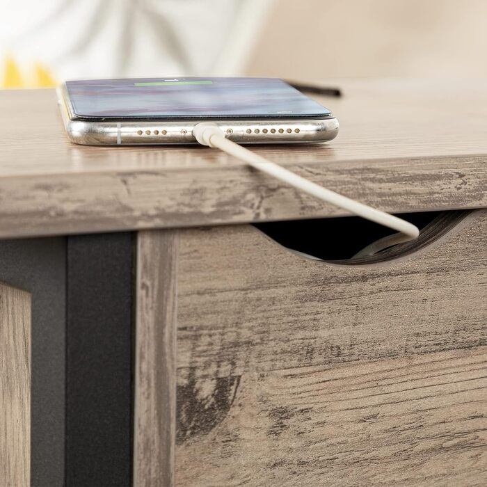 HOOBRO приліжковий столик з flip-top, з USB-зарядкою, вузький стіл для вітальні та спальні, стійкий, сірий з чорним