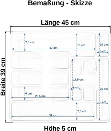 Лоток для столових приборів Engelland, 9 відділень, пластик, BPA-free, світло-сірий, 45x39x5 см