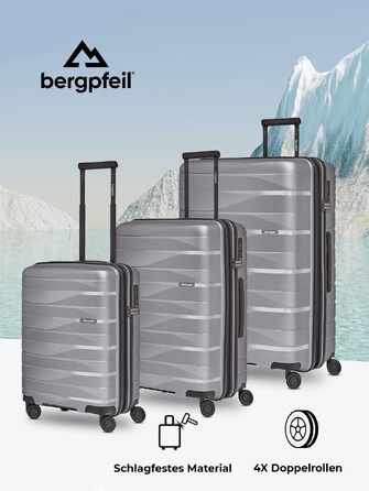 Набір валіз 3 шт. Arctic Silver Metallic - поліпропіленові валізи з розширенням, TSA-замок, подвійні колеса