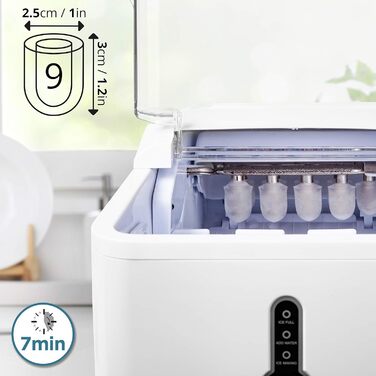 Автоматична льодогенераторна машина Duronic ICM120, 1,5 л, до 12 кг льоду на добу, 120 Вт, швидке приготування кубиків льоду, лоток 600 г