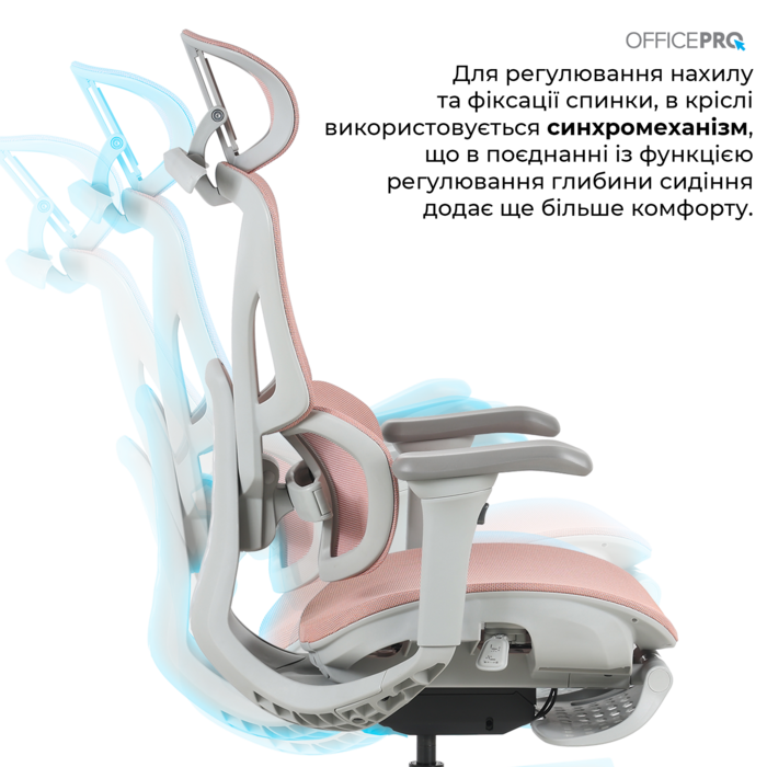 Крісло офісне OfficePro Elite OC950GLP Gray/Light Pink