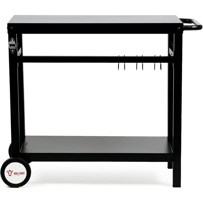Столик для гриля BBQ-Toro (85x50x81 см), металевий сервірувальний візок для барбекю з великою робочою поверхнею, чорний