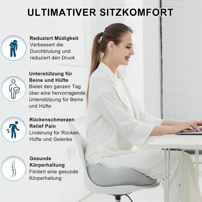 Ортопедична подушка для сидіння XOPOZON Outfany Ergoseat з пам'яттю форми для офісного крісла, авто, проти болю у куприку та сідничному нерві