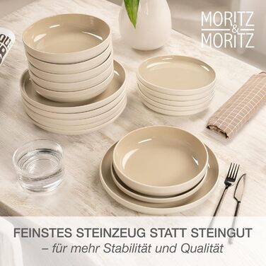 Набір посуду Moritz & Moritz Cavo Steingut для 6 осіб (18 предметів) - сучасний сервіз, колір піску, легко миється. Включає тарілки та миски. Також підходить для кави.