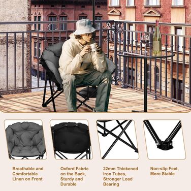 Складаний кемпінговий стілець WOLTU Moon Chair XXL до 150 кг, м'який оксамитовий крісло для кемпінгу, риболовлі, саду, балкона та дому