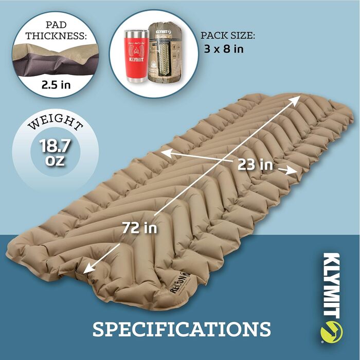 Туристичний килимок Klymit Static V Coyote Sand — легкий надувний кемпінговий матрац для сну