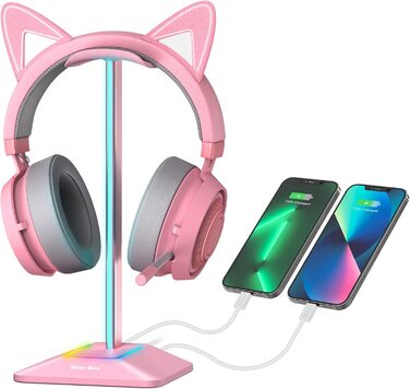 Підставка для навушників New Bee з RGB-підсвіткою, USB Type-C зарядкою та передачею даних, універсальна стійка для геймерських гарнітур, рожева