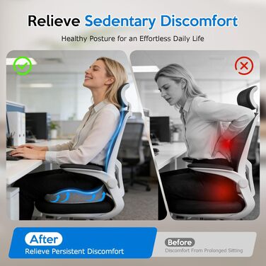 Подушка для офісного крісла з Memory Foam: ортопедична підкладка під куприк для зменшення тиску, широка подушка для сидіння для офісу, автомобіля та інвалідного візка, чорно-сіра