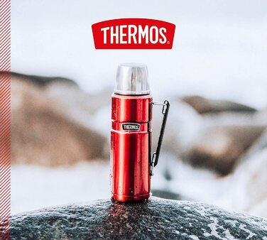 Термос Thermos Stainless King 1,2 л з ручкою, нержавіюча сталь, колір журавлина