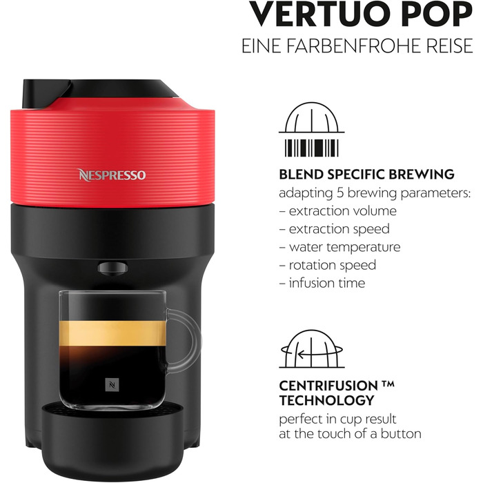Кавомашина Nespresso Krups Vertuo Pop 560 мл, червоний (XN9205) - капсульна, автоматичне розпізнавання капсул, 4 розміри чашок, швидкий нагрів
