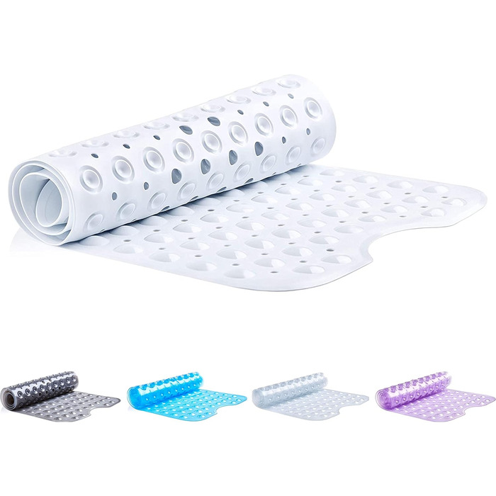 Протиковзкий килимок для ванни TranquilBeauty 100x40 см, антигрибковий, машинне прання, без латексу, для дітей та літніх, білий