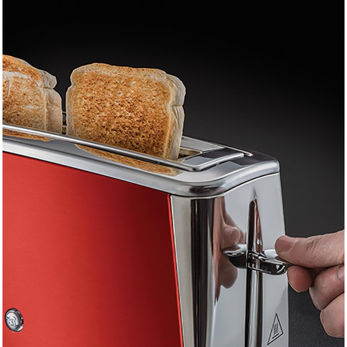 Тостер Russell Hobbs Luna Edelstahl Red для 2 скибок хліба з широким прорізом, з підставкою для булочок, 6 режимів підсмажування, розморожування та підігрів - 23250-56