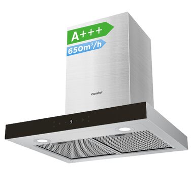 Витяжка кухонна COMFEE' CH60J72ET6A3B T-подібна 60 см, чорна, 650 м³/год, сенсорне керування та керування жестами, LED-підсвітка, клас A+++, режим рециркуляції та відведення