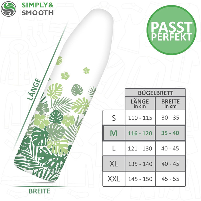 Чохол для прасувальної дошки SimplySmooth 110x30 см для парових прасок, вироблено в ЄС, з кріпленням, шнурком, підкладкою та E-Book – комфортне і швидке прасування