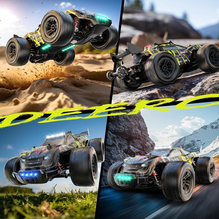Позашляховик DEERC 1:14 Brushless 4WD, 43 милі/год, з LED підсвіткою, металевими амортизаторами та 2x 7.4V акумуляторами