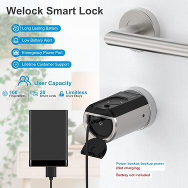 Електронний дверний замок WELOCK з відбитком пальця Touch41, біометричний циліндр IP65 для вхідних дверей, RFID-карта, BLE, Wi-Fi, для дверей 50-100 мм