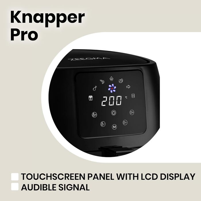 Аерофритюрниця ZEEGMA Knapper Pro Turbo 1400 Вт, 4,5 л, тефлонове покриття, 8 програм, швидке та здорове приготування, чорна