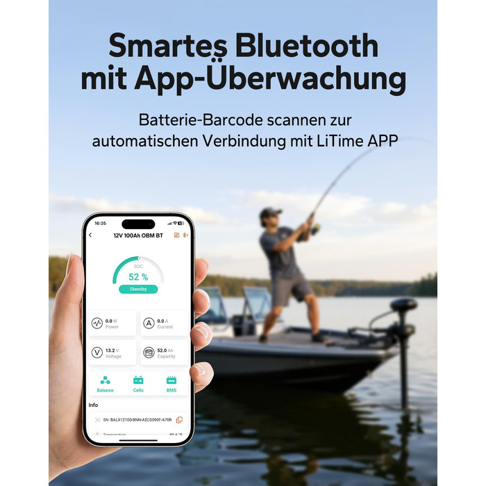 LiFePO4 акумулятор LiTime 12V 100Ah з Bluetooth для кемпінгу, житлових будинків та електромоторів човнів