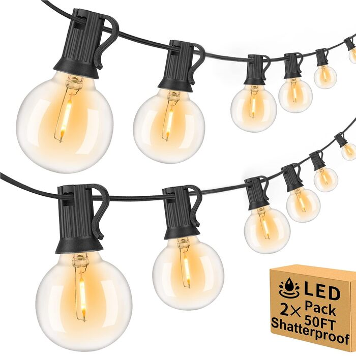 Гірлянда світлова LED 30,5м для вулиці, димована, G40, 52 лампи, вологозахищена, куляста форма, тепле світло 2700K