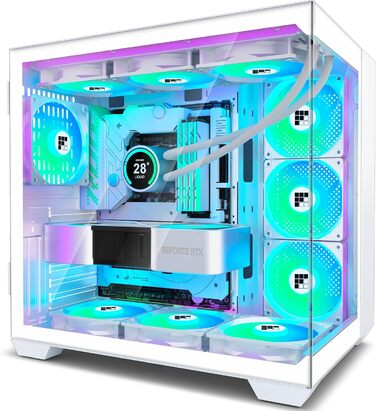 Ігровий корпус FOIFKIN F600 ATX Mid-Tower, 6 ARGB PWM вентиляторів, панорамне скло 270°, Type-C, білий